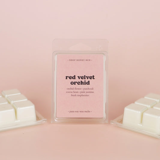 A pack of red velvet orchid scented wax melts