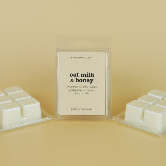A pack of oat milk and honey scented wax melts