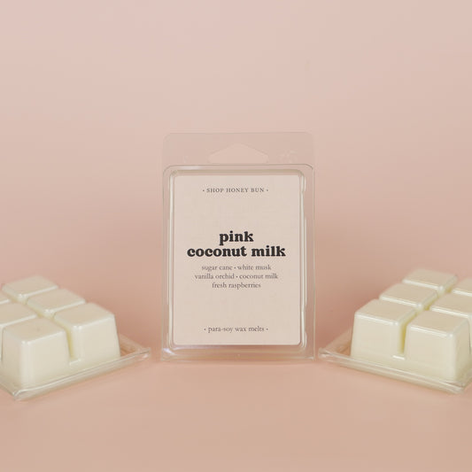 A pack of pink coconut milk scented wax melts